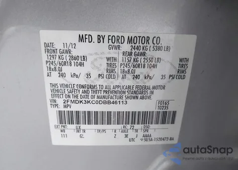 2013 Ford Edge Limited z USA, uszkodzony, nr VIN 2FMDK3KC0DBB46113